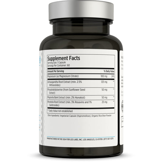 Cortisol Health capsules and bottle label close-up