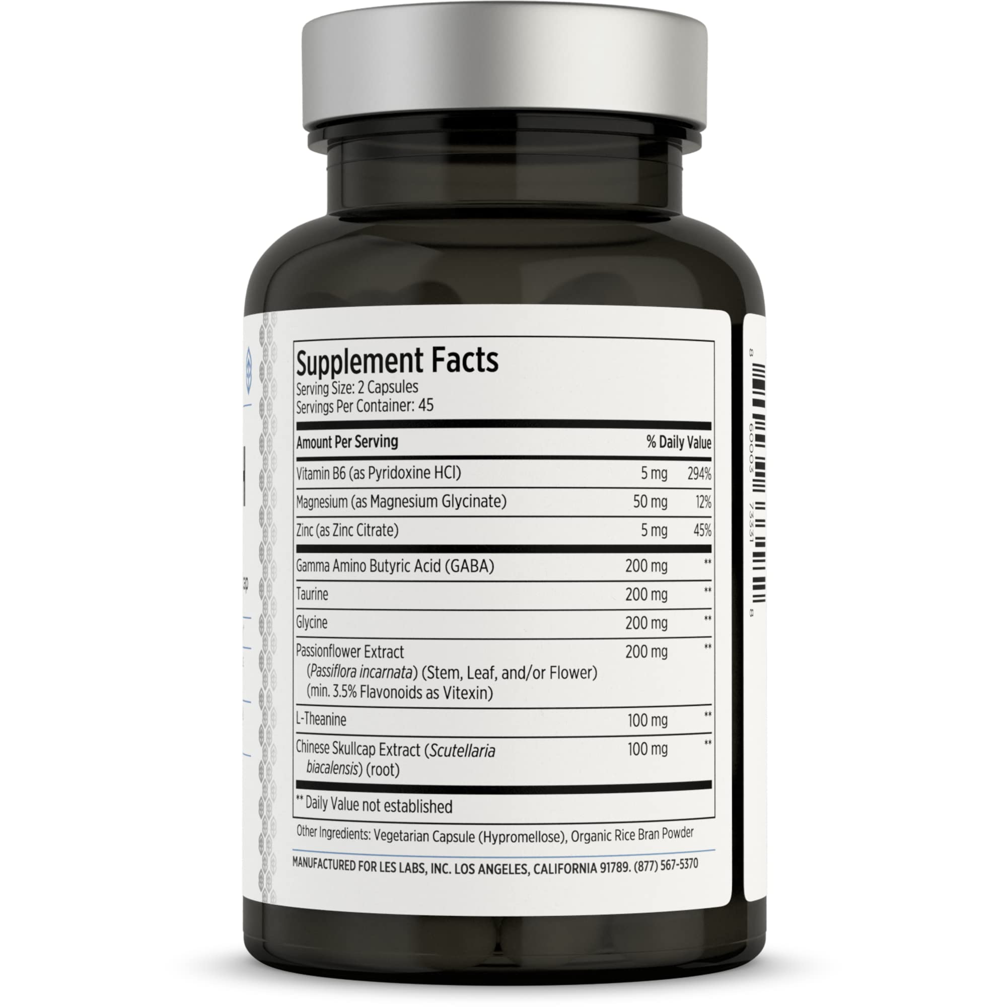 Close-up of LES Labs GABA Health capsules