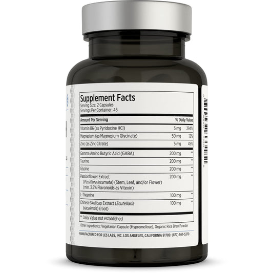 Close-up of LES Labs GABA Health capsules