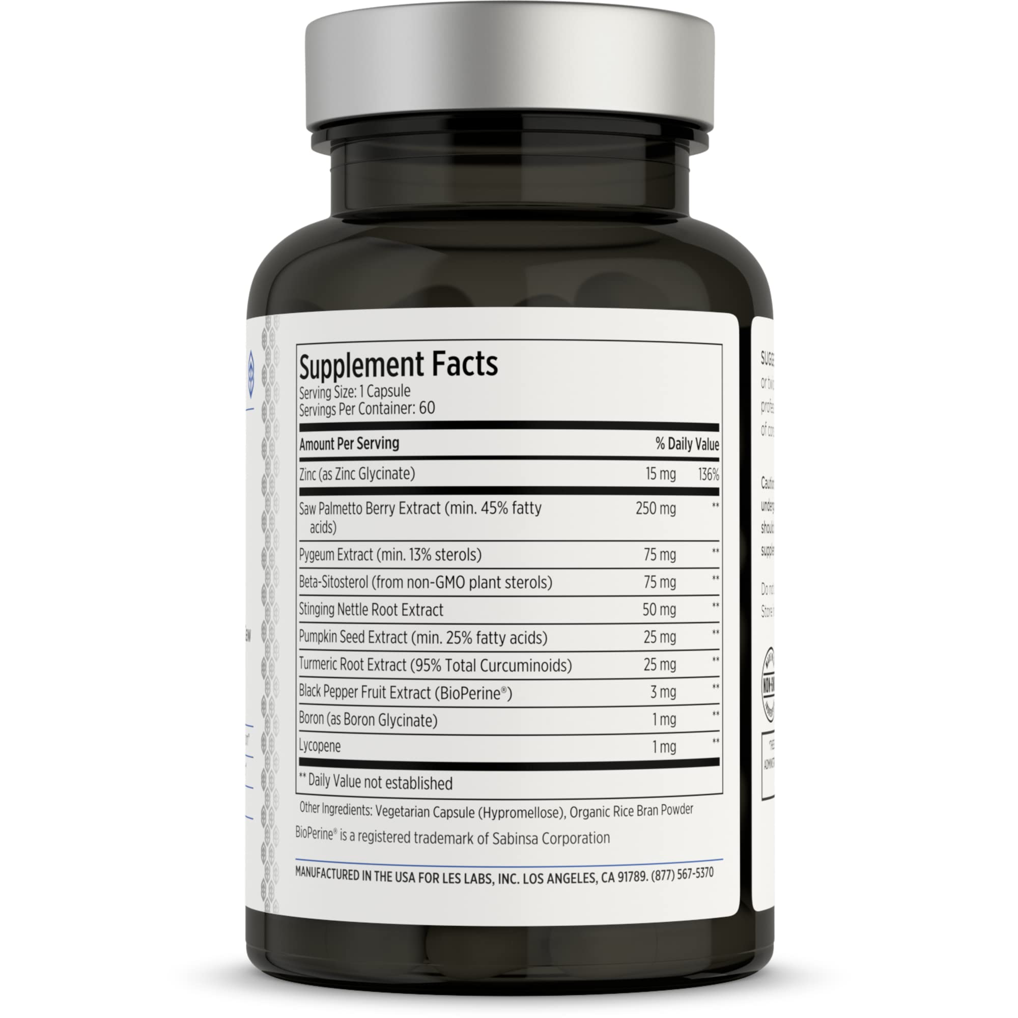 Close-up of LES Labs Prostate Health bottle