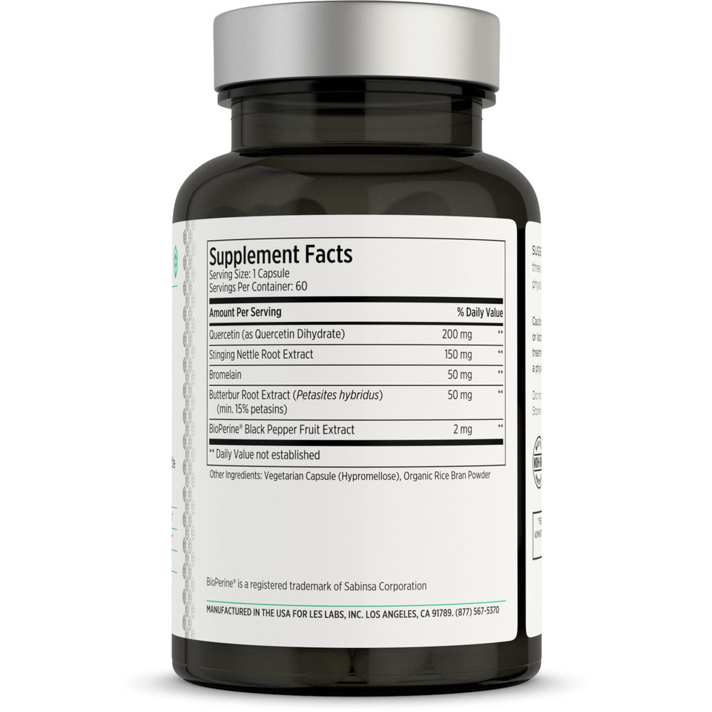 LES Labs Sinus & Seasonal capsules close-up highlighting natural ingredients for seasonal comfort.