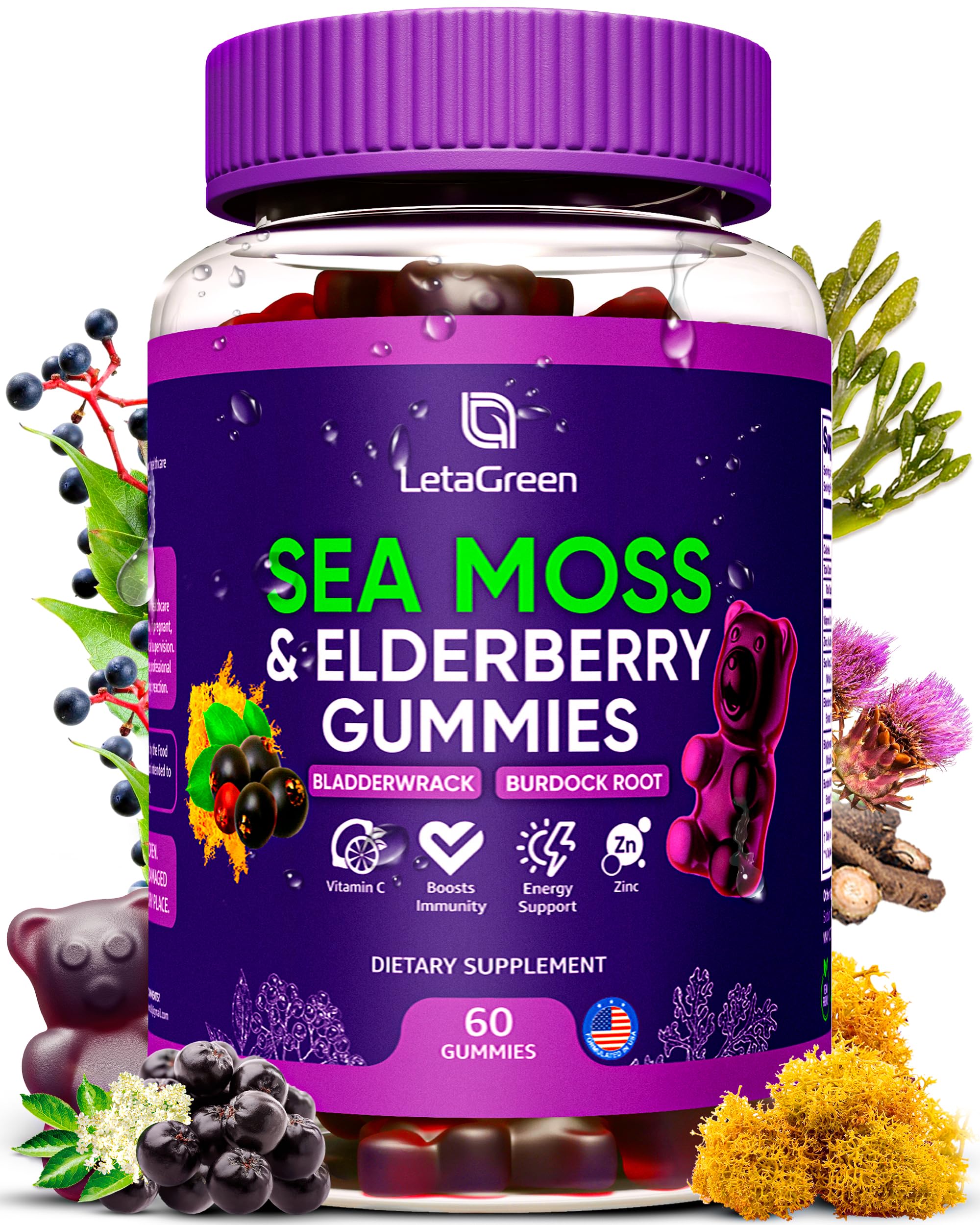 Bottle of LetaGreen Irish Sea Moss Gummies – 60 vegan gummies