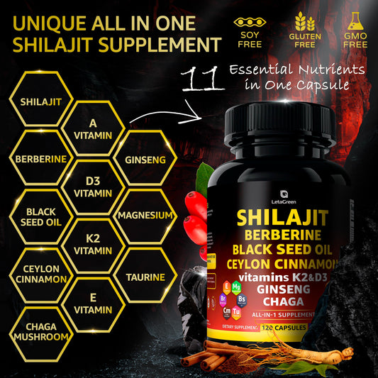 Shilajit capsules with berberine and black seed oil