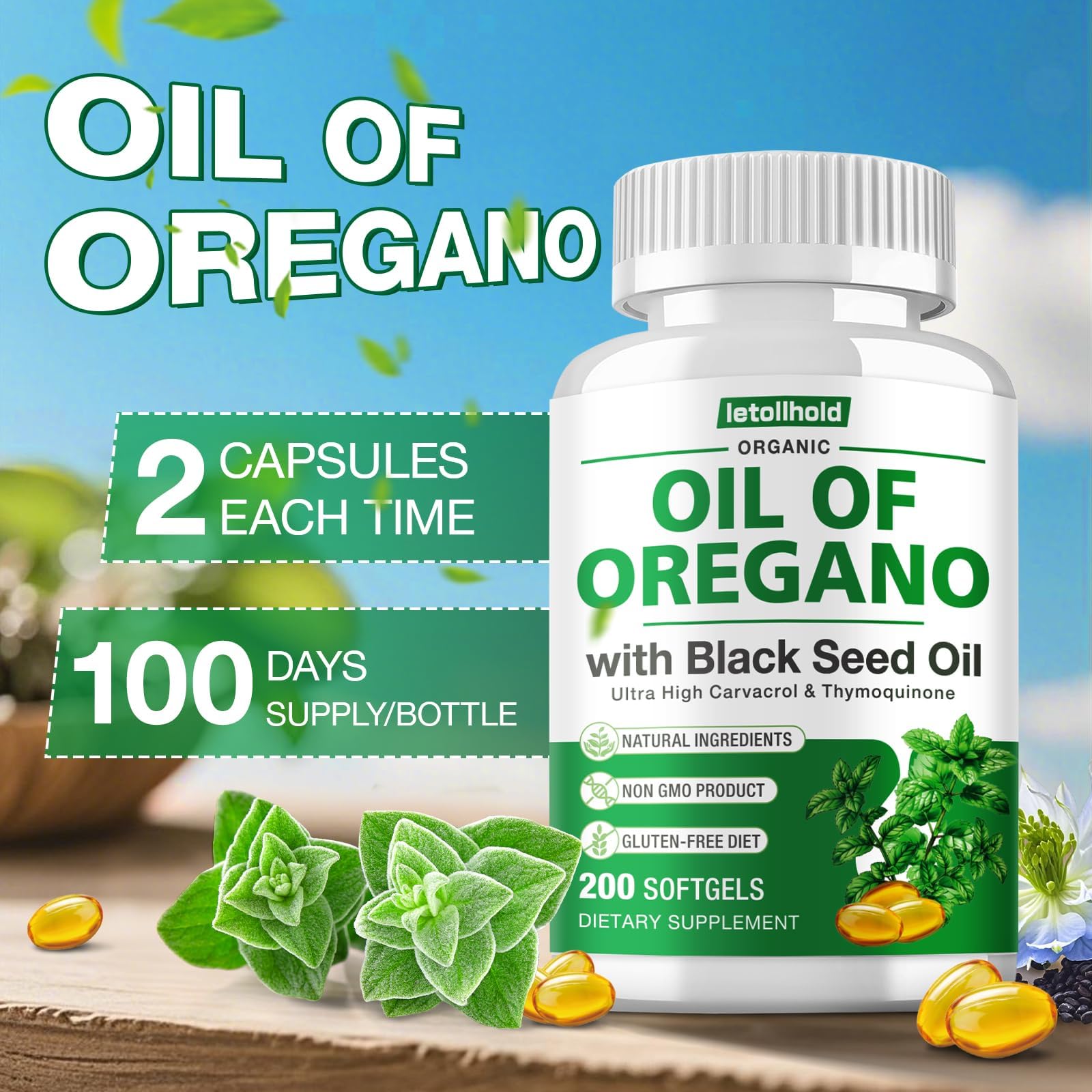 Organic oregano oil and black seed oil capsules ingredients label