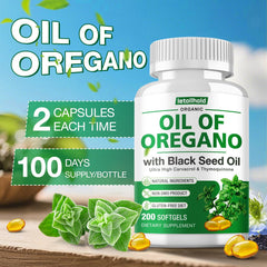 Organic oregano oil and black seed oil capsules ingredients label