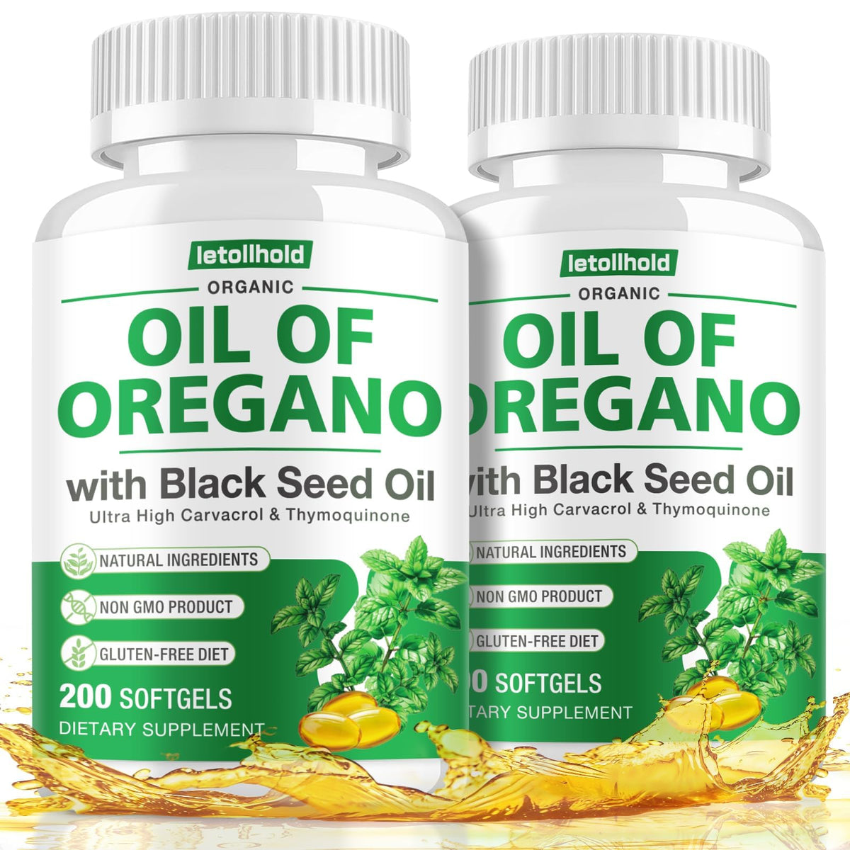Letollhold Oil of Oregano with Black Seed Oil softgels bottle front