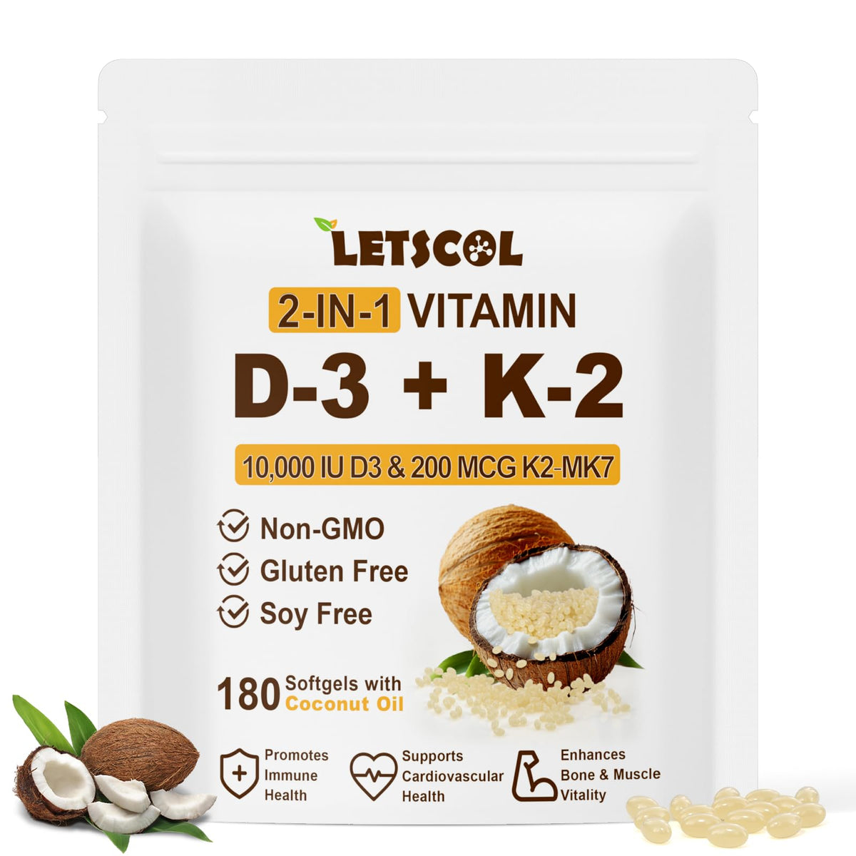 LETSCOL D3 K2 softgel front label