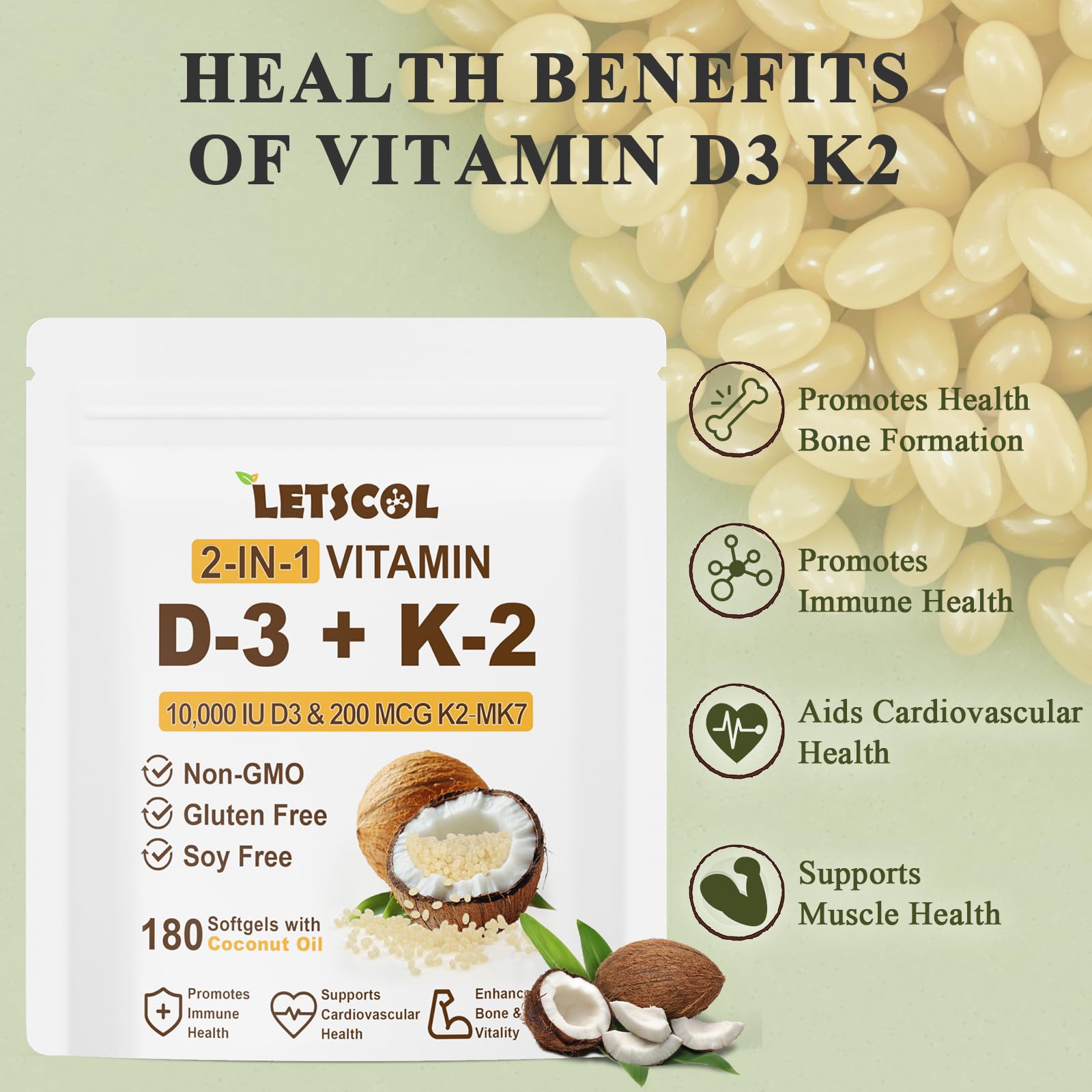 Ingredient list for LETSCOL D3 K2 softgels