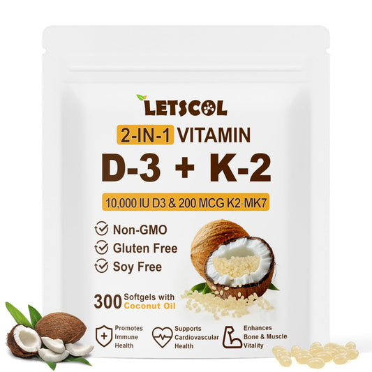 LETSCOL vitamin D3 K2 softgel bottle with label