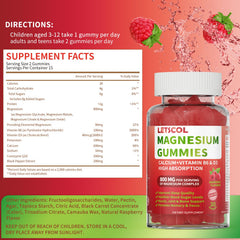 Back label with supplement facts for LETSCOL gummies
