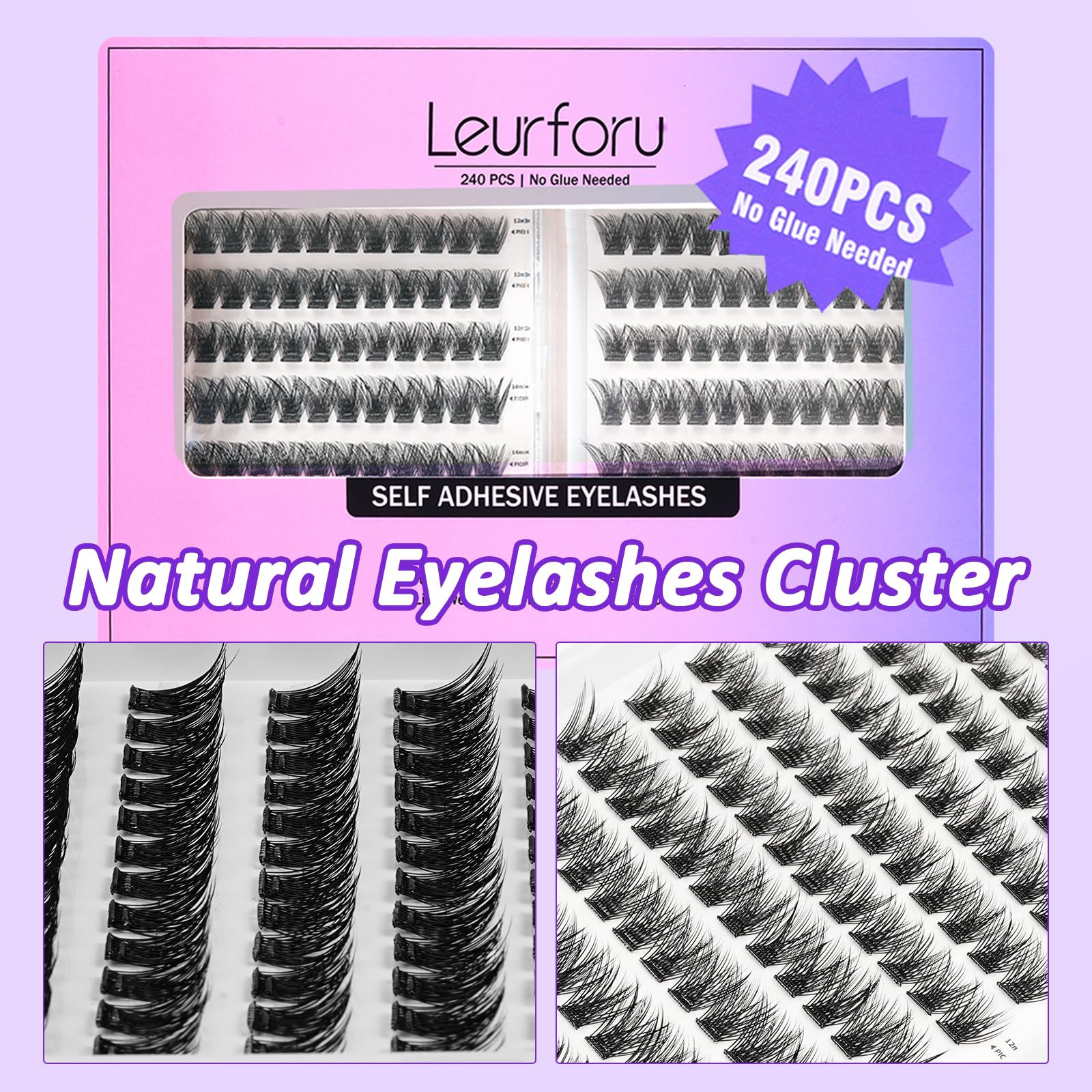 Leurforu easy application no glue needed cluster lashes in hand.