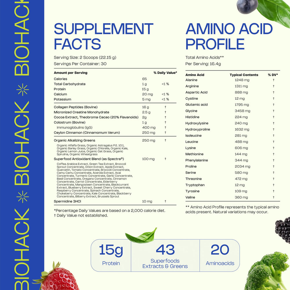 Close-up of collagen peptides and colostrum ingredients