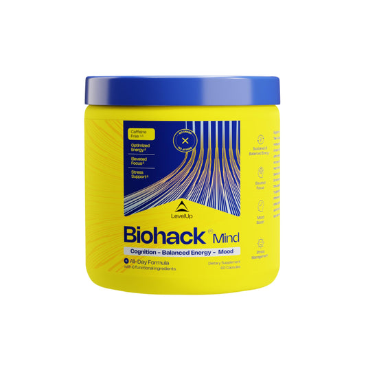 LevelUp Biohack Mind bottle and label