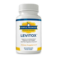 Front view of Simple Promise Levitox bottle with herbal illustration