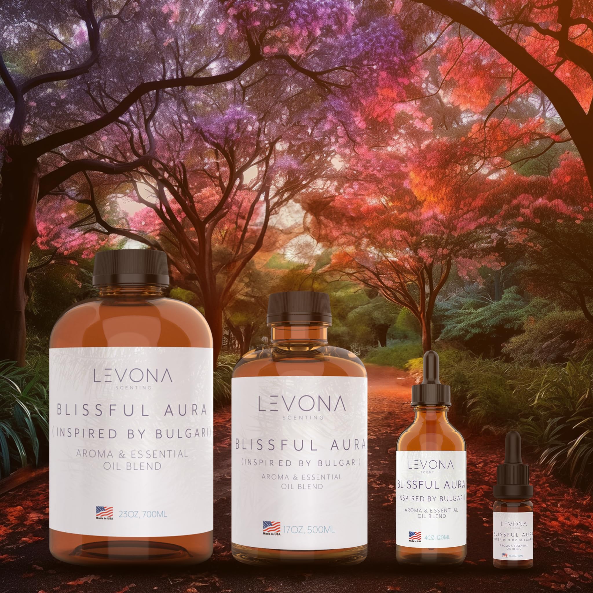 Luxurious home fragrance setup featuring Levona Blissful Aura diffuser oil
