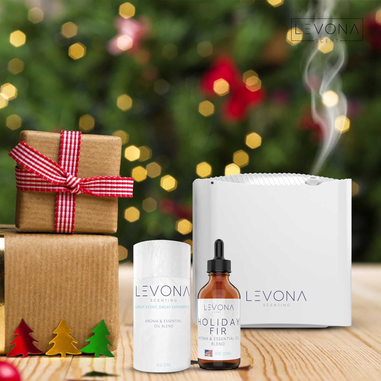 Gift-ready Holiday Fir essential oil packaging