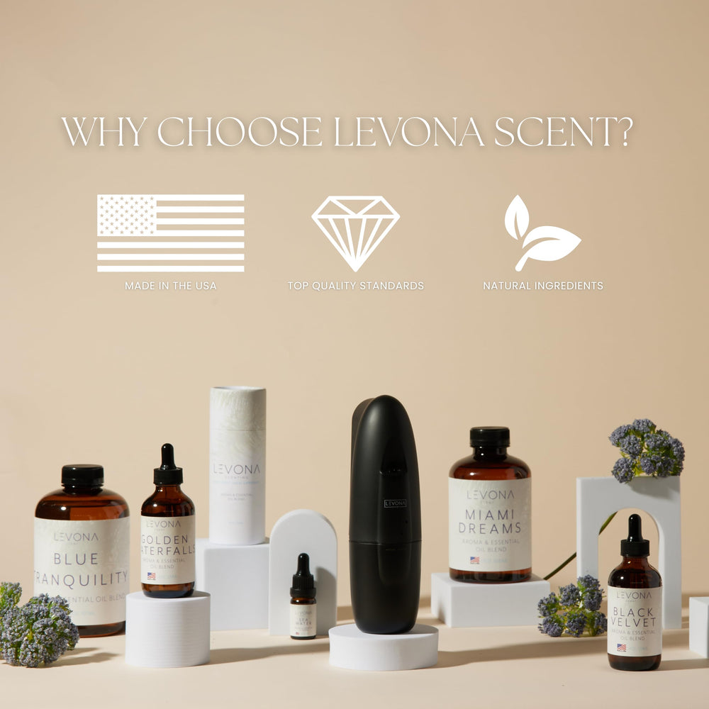 Diffuser compatibility image showing easy bottle insertion for Levona