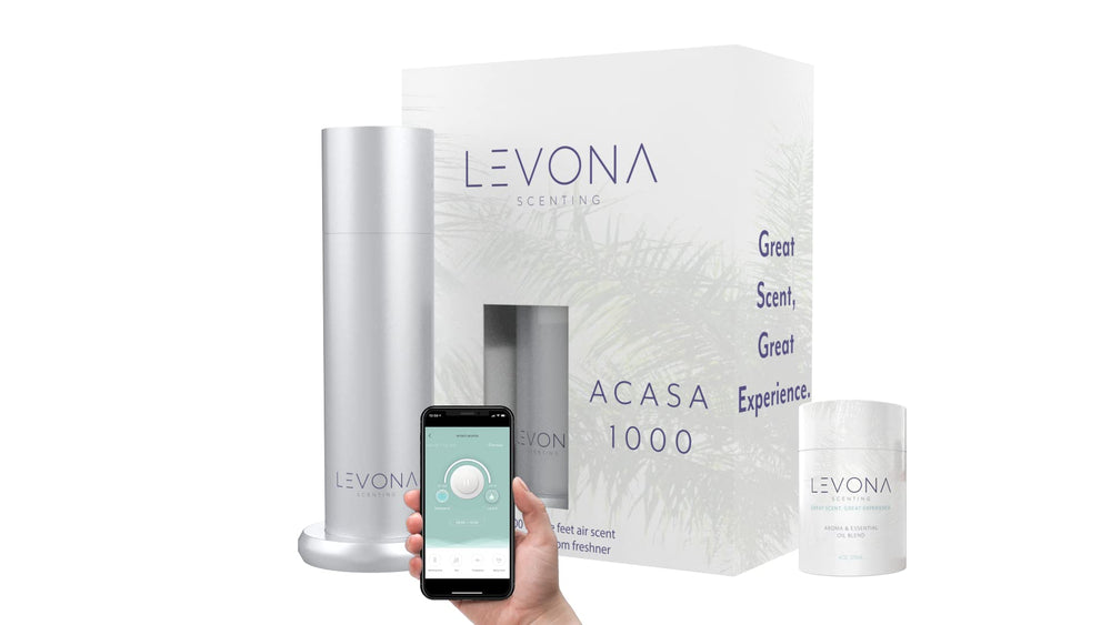 Levona Scent Waterless Diffuser front view in brushed silver delivering subtle home fragrance