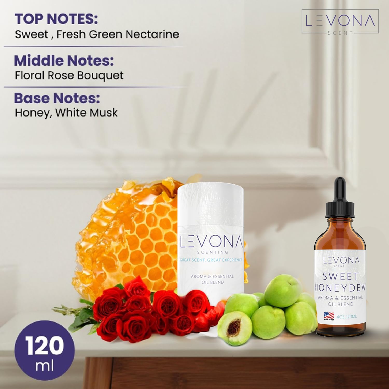 Close-up of Sweet Honeydew essential oil bottle label