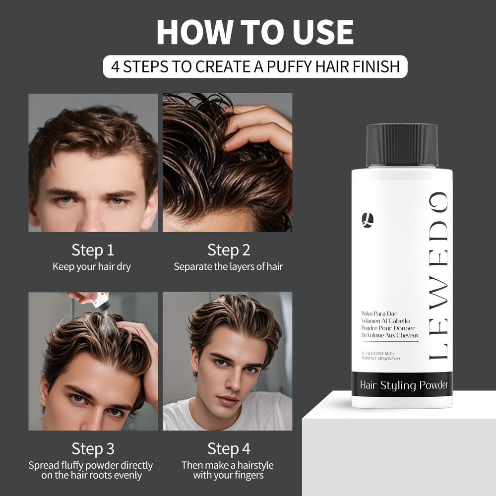lew edo volumizing powder on hair shows no white cast.