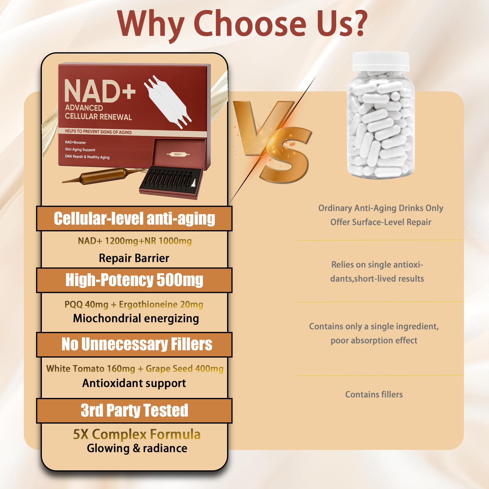 Lexenic NADPlus liquid ingredients showcase resveratrol and precursors.