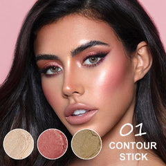 Lezero Cream Blush Stick bronzer application shapes temples and jawline for definition.