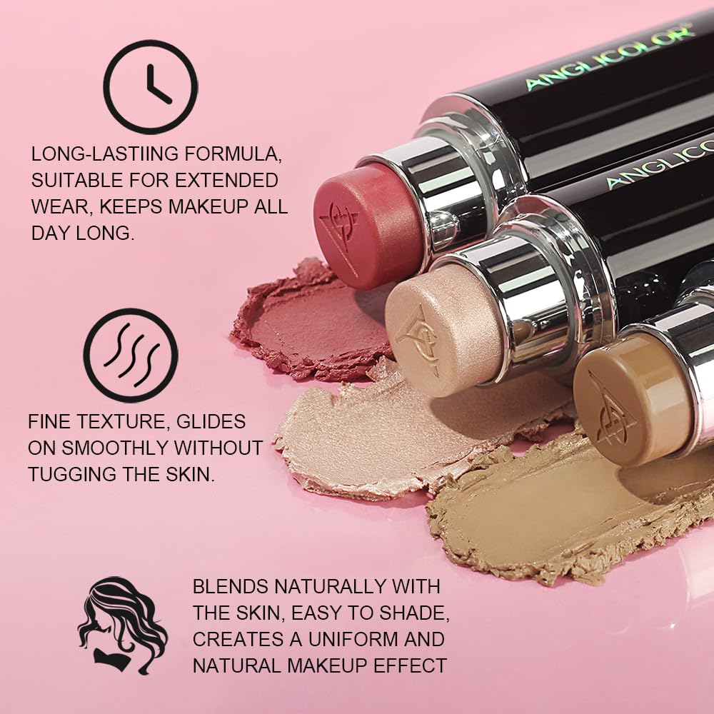 Lezero Cream Blush Stick highlighter application adds a subtle glow.
