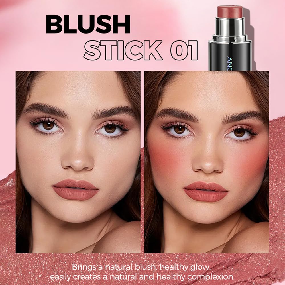 Lezero Cream Blush Stick swatches on cheek for natural color payoff.
