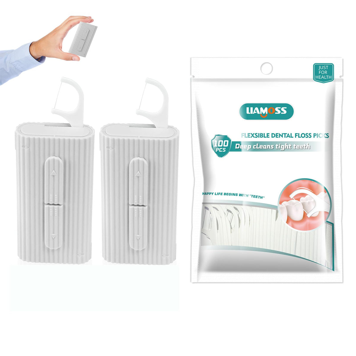 Liamoss dental floss picks with dispenser and travel case in 120-count set