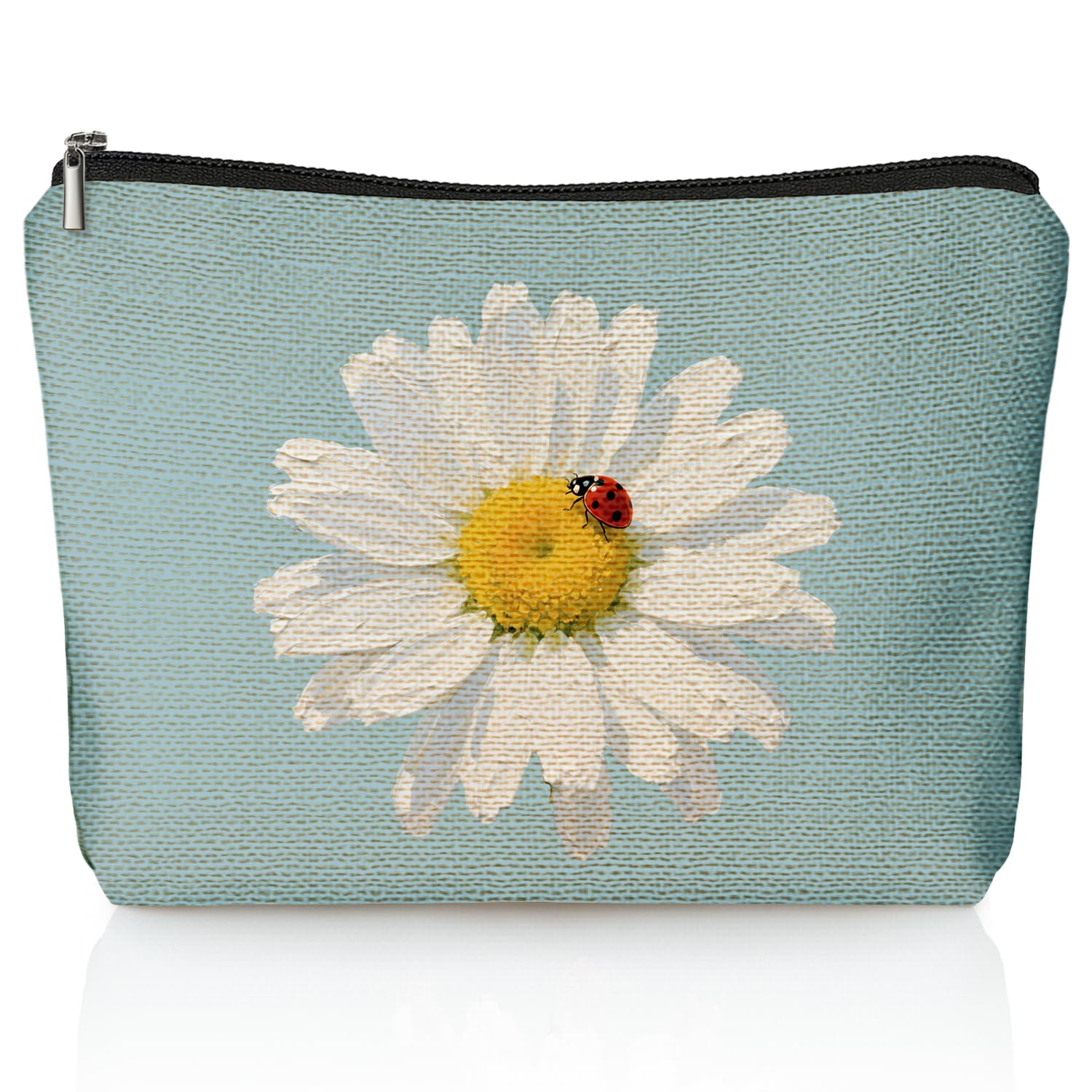 LIANGW Blue Daisy makeup bag front view ideal for travel storage