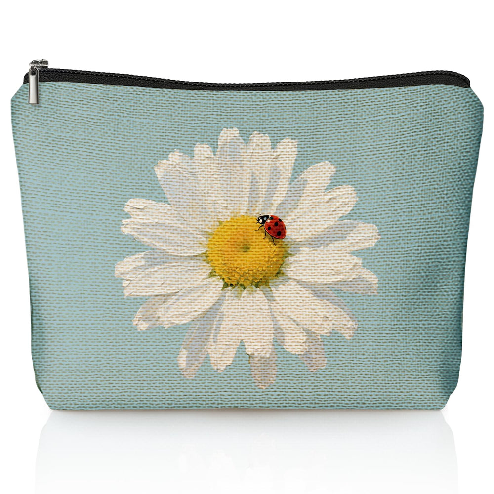 LIANGW Blue Daisy makeup bag front view ideal for travel storage