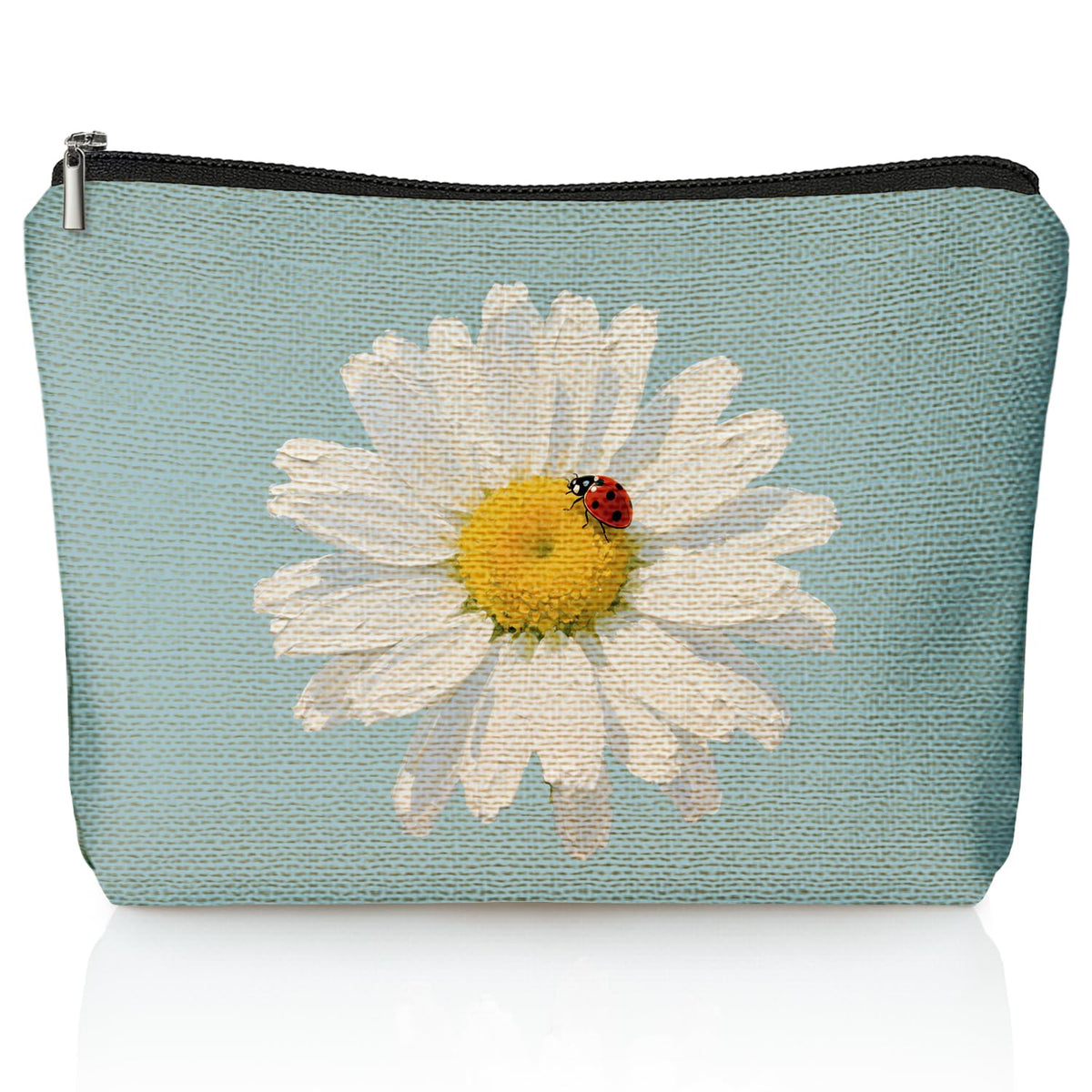 LIANGW Blue Daisy makeup bag front view ideal for travel storage