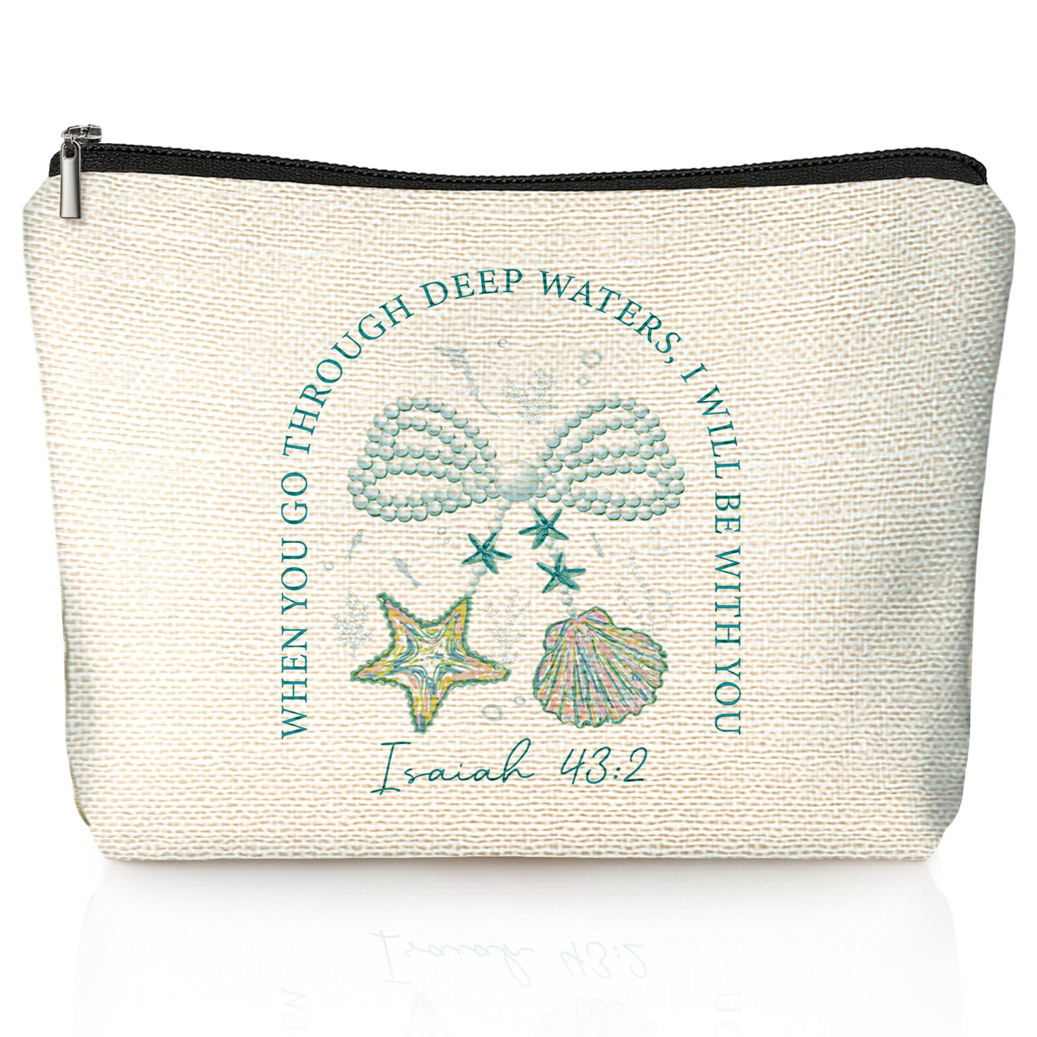 LIANGW makeup bag with linen texture for travel organization.