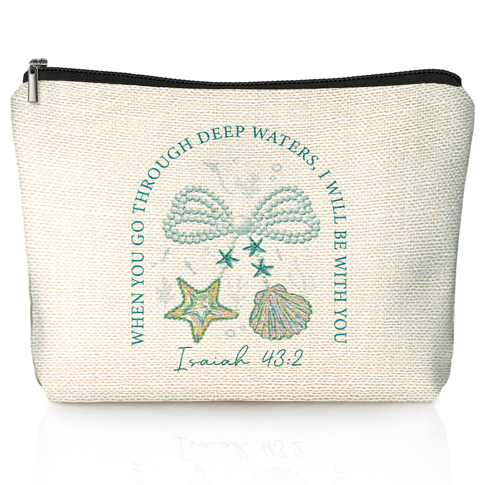 LIANGW makeup bag with linen texture for travel organization.