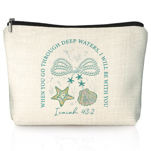 LIANGW makeup bag with linen texture for travel organization.
