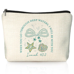 LIANGW makeup bag with linen texture for travel organization.