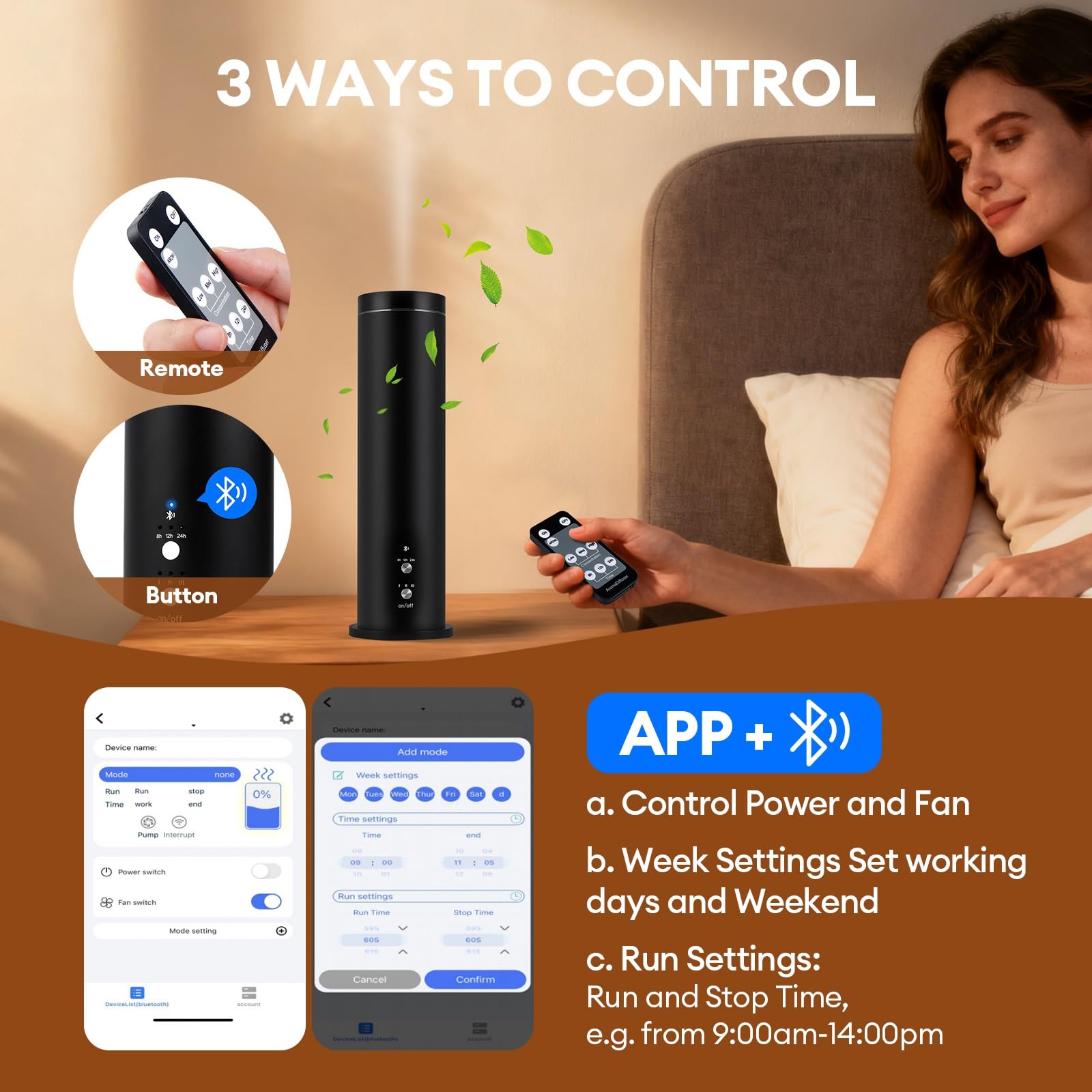 LIARTY waterless diffuser app interface highlights easy scheduling and control