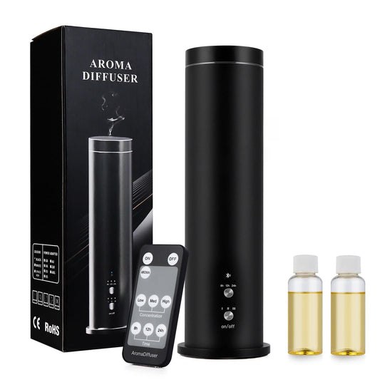 LIARTY waterless diffuser starter kit front view highlights elegant aluminum tower for home or hotel decor