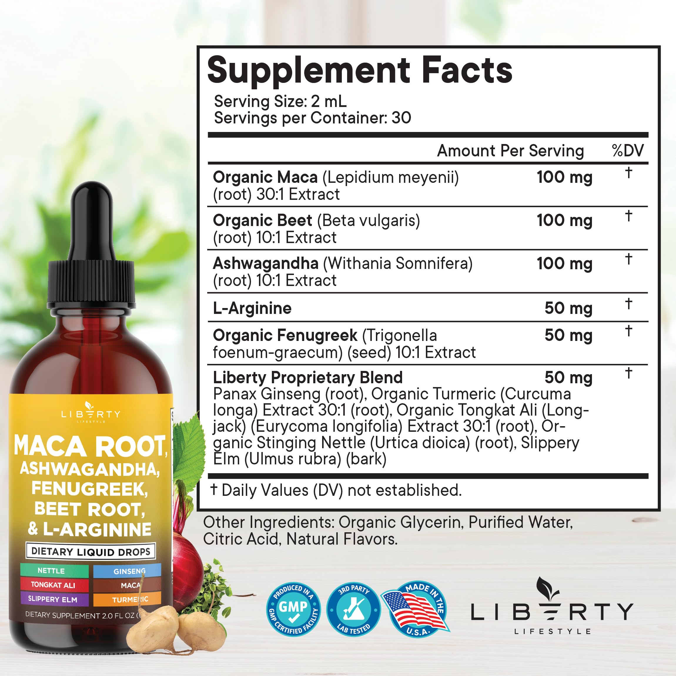 Ashwagandha and maca root liquid drops ingredients