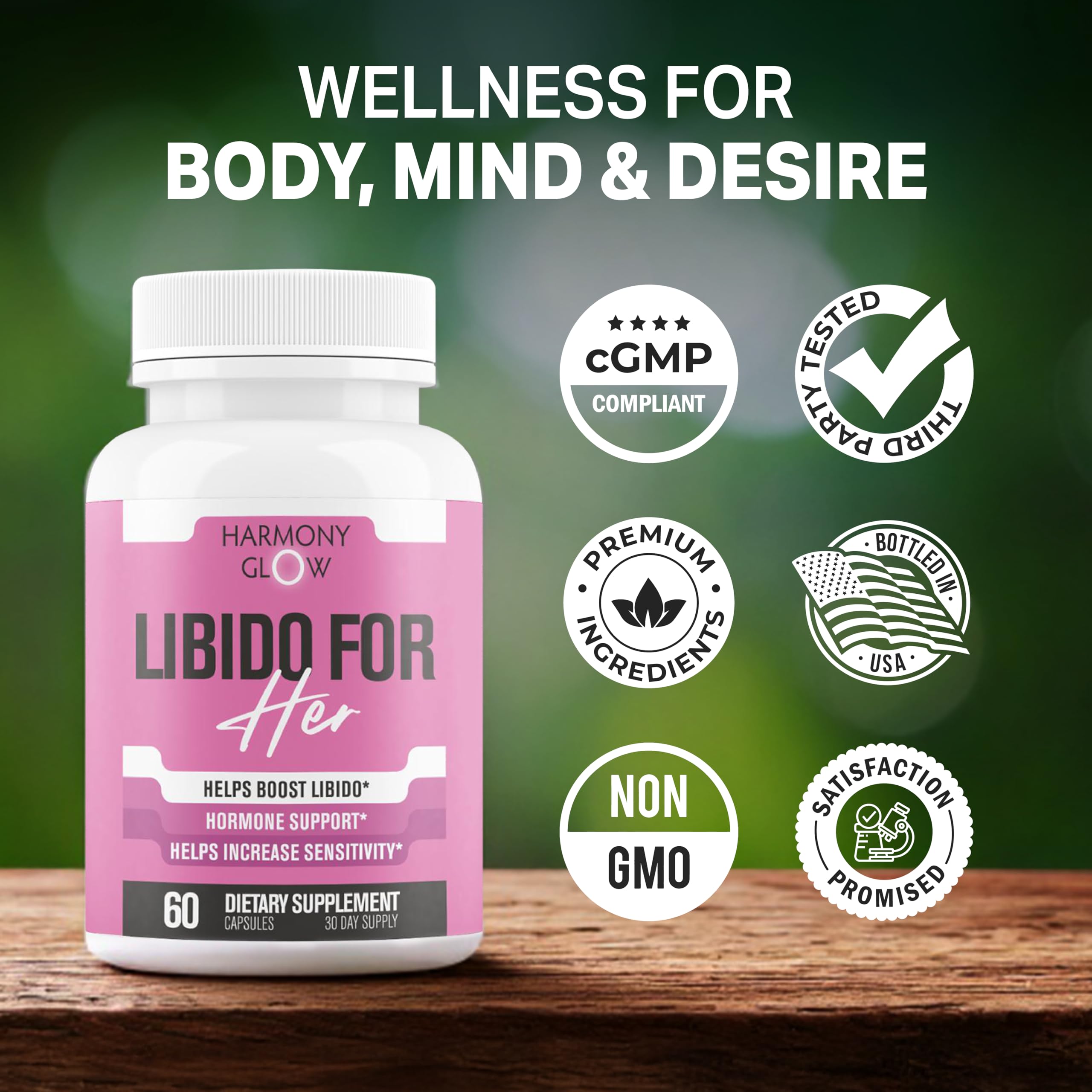 Lifestyle imagery suggesting energy, mood and intimacy with Libido for HER