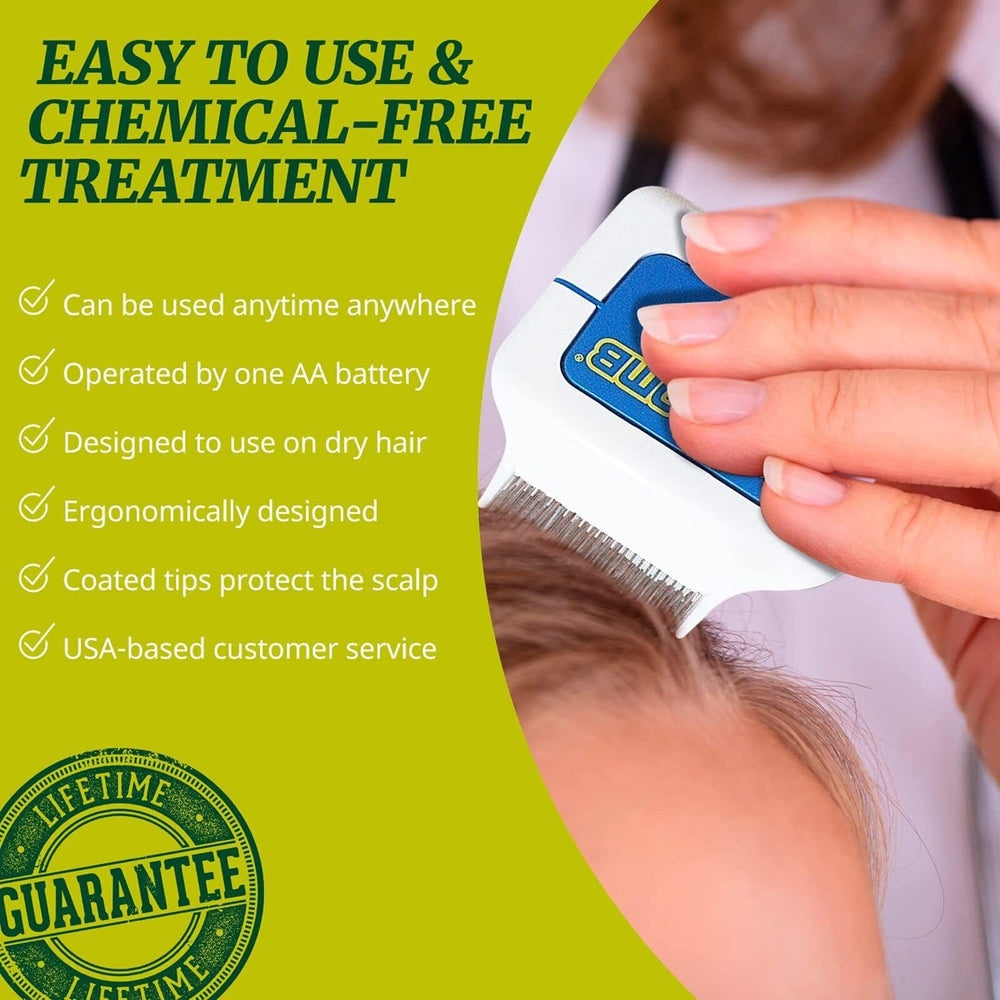 LiceGuard RobiComb AA-powered operation for portable lice treatment anywhere.