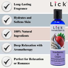 LICK Aromatic Bath Oil bottle beside USA-made packaging signals quality.