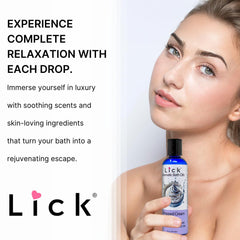 LICK Gift-ready Cherry Bath Oil bottle offers a luxe self-care gift idea.