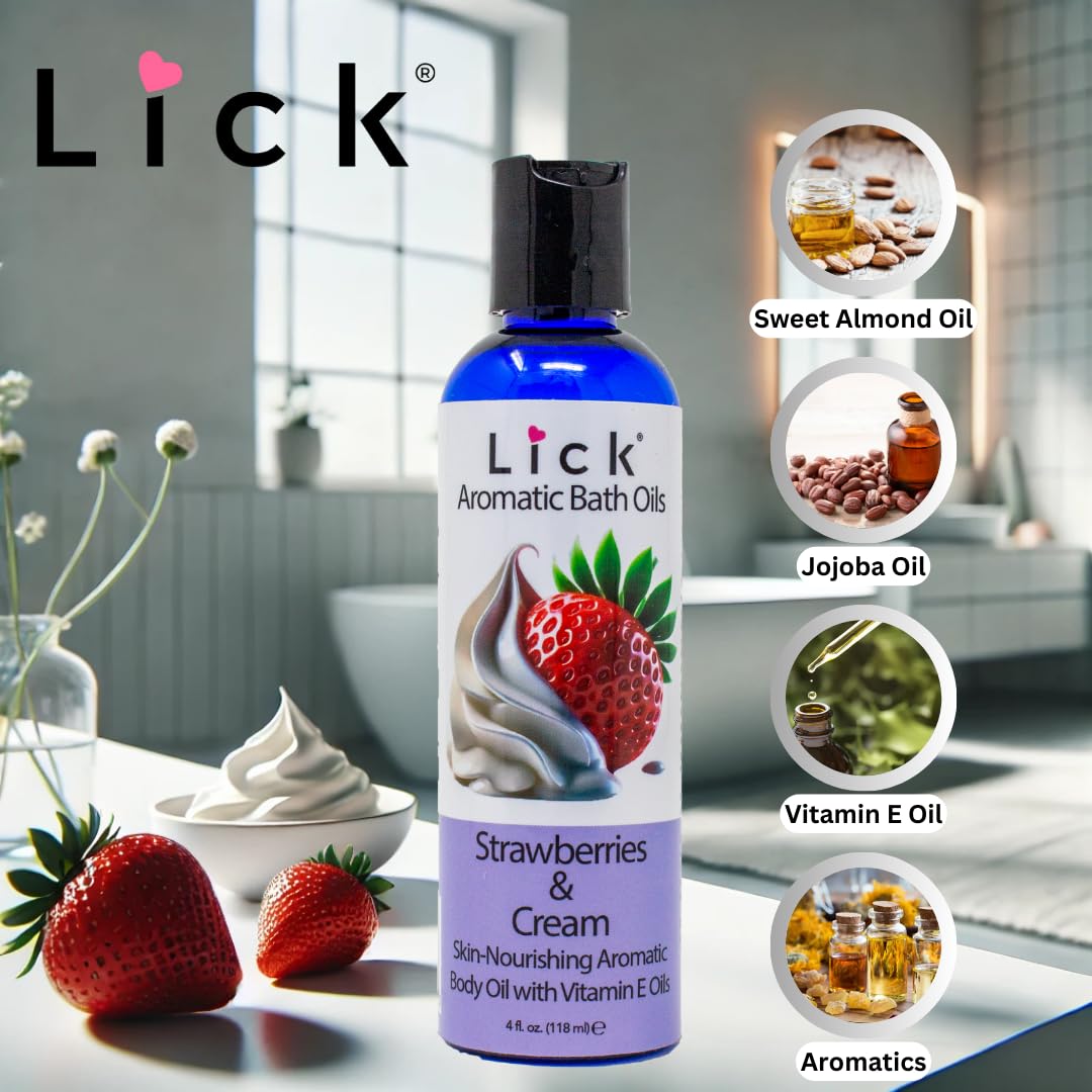 LICK Aromatic Bath Oil on damp skin leaves silky, lightweight moisture.