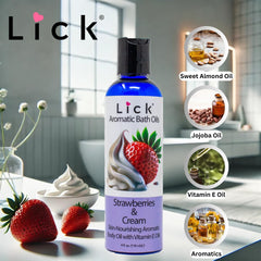 LICK Aromatic Bath Oil on damp skin leaves silky, lightweight moisture.