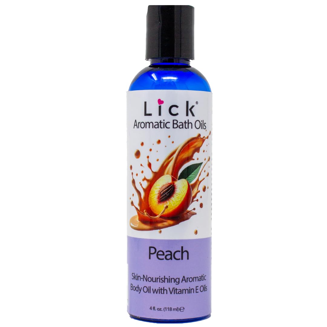 LICK Aromatic Bath Oil Peach bottle ready for a spa-like bath experience.