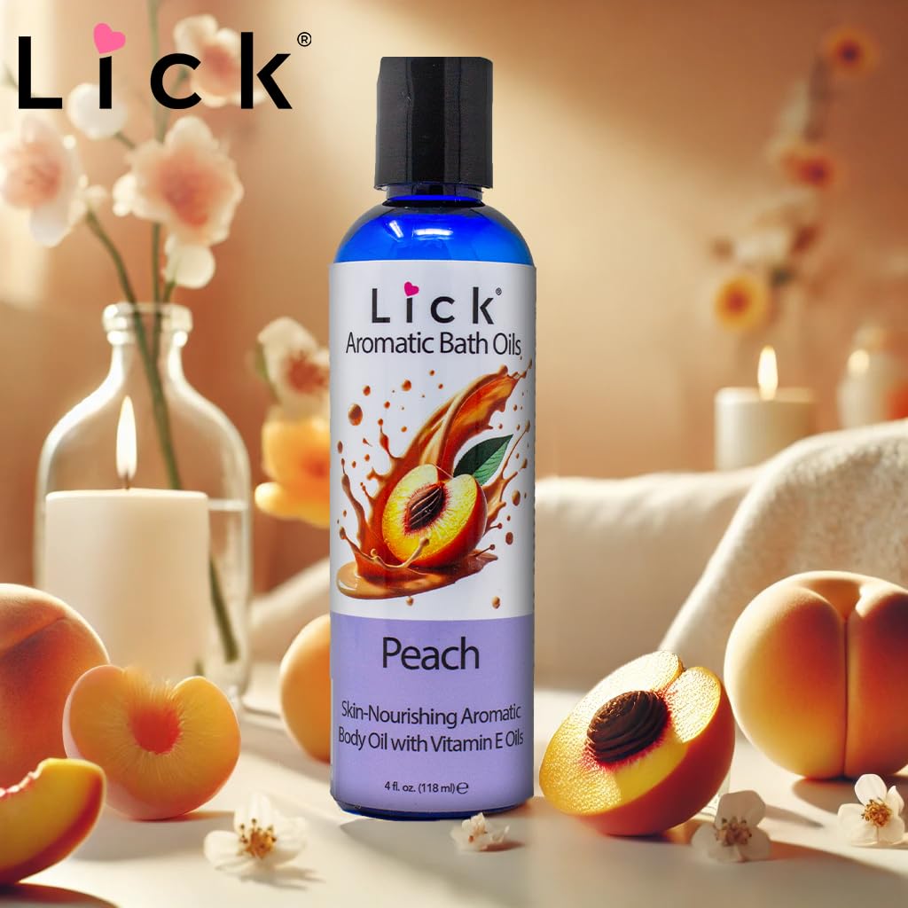 LICK Aromatic Bath Oil Peach droplets dispersing quickly in water for a silky feel.