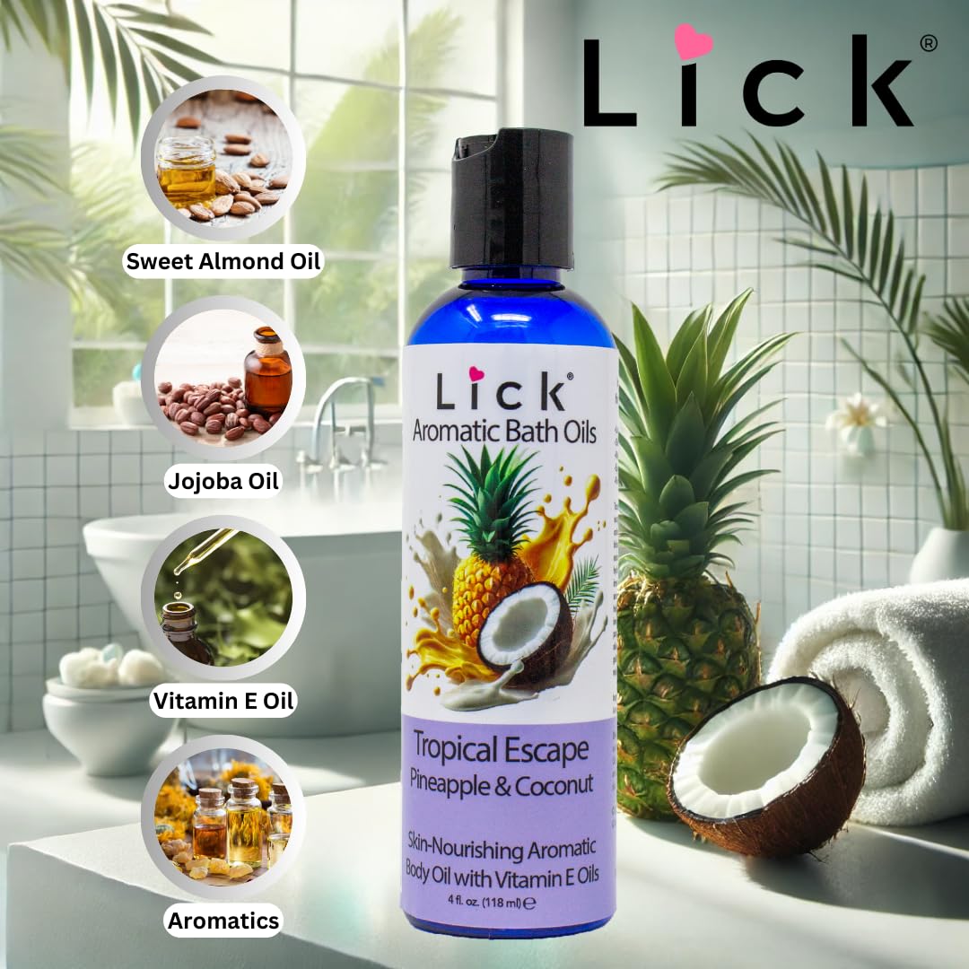 LICK Aromatic Bath Oil on damp skin provides deep hydration
