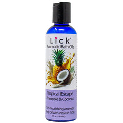 LICK Aromatic Bath Oil bottle with tropical escape theme for a spa-like unwind