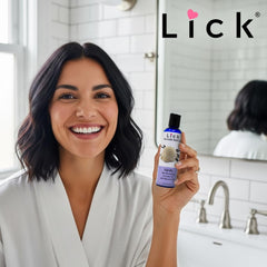 Dispensing closeup of Lick Aromatic Bath Oil Vanilla highlights lightweight formula for soft skin